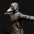 Hooded Character In Robe With Raven Beak Mask And Glowing Eyes Arms Outstretched