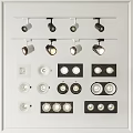 Different Types of Recessed Downlights and Track Mounted Spotlights in Black and White