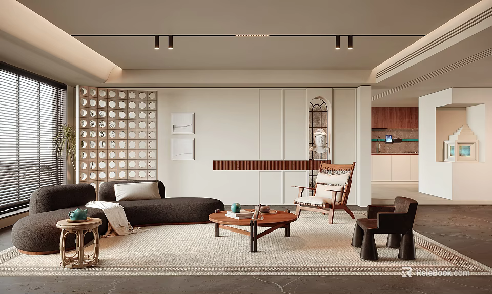 Modern Living Room Interior Design With Sectional Sofa Coffee Table And Accent Chair 3d model 