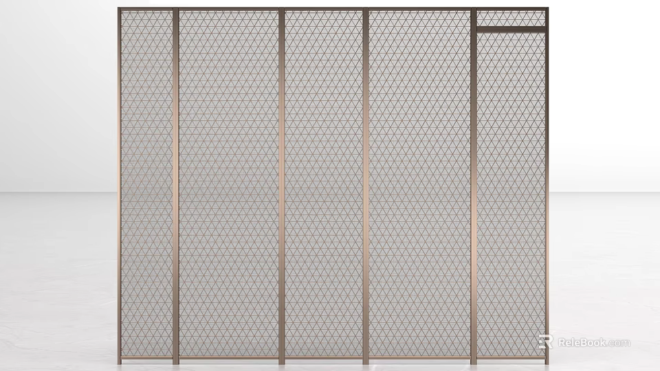 Modern Metal Mesh Room Divider Featuring Brown Frame And Multiple Grid Panels 3d model
