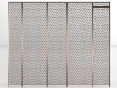 Modern Metal Mesh Room Divider Featuring Brown Frame And Multiple Grid Panels 3d model