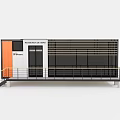 Modern Orange And White Container Building With Black Windows Doors Balcony And Stairs