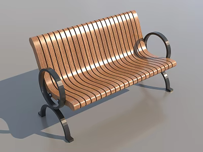 Wooden Slat Garden Landscape Bench With Curved Design And Metal Frame 3d model
