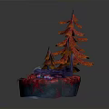 Colorful Paper Art Scene Model With Red Orange Trees And Rock Base