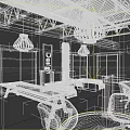 Modern Public Office Space With Pendant Lights Work Cubicles And Comfortable Tables Chairs