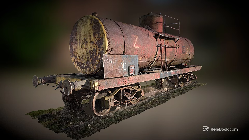 Vintage Rusty Tanker Utility Vehicle With Metal Wheels Ladder And Rusted Tank Body 3d model 