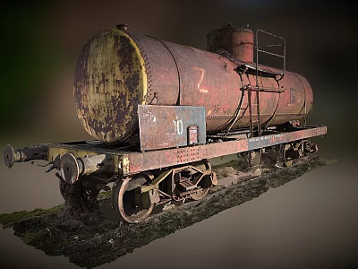 Vintage Rusty Tanker Utility Vehicle With Metal Wheels Ladder And Rusted Tank Body 3d model