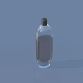 Transparent Cosmetic Perfume Bottle With Black Cap And Liquid Content On Blue Background