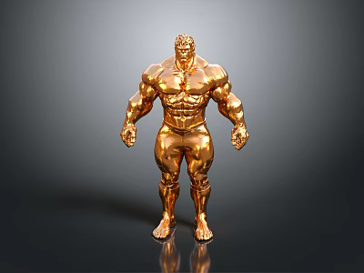 Golden Muscular Human Statue With Detailed Muscles And Standing Pose 3d model
