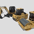 Engineering truck bulldozer tractor excavator road roller 3d model