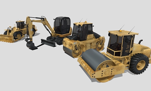 Engineering truck bulldozer tractor excavator road roller 3d model