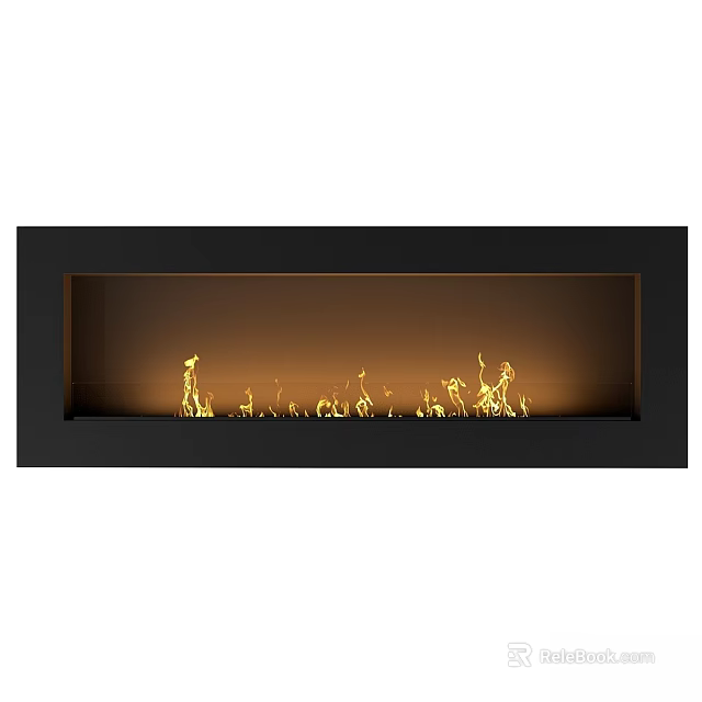 Modern Black Fireplace Design With Burning Flames And Sleek Interior 3d model 