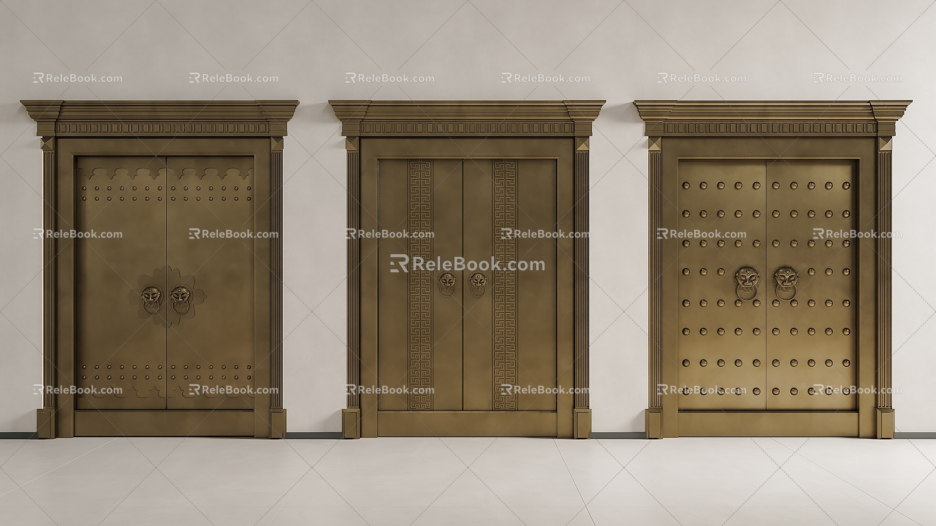 Chinese Style Bronze Door Chinese Style Bronze Door Villa Door Double Door Entry Door 3d model