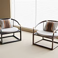 Modern Curved Back Dining Chairs With Dark Frame Light Cushion And Striped Pillow In Bright Space