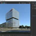 Modern High Rise Office Building With Glass Curtain Wall And Urban Street View
