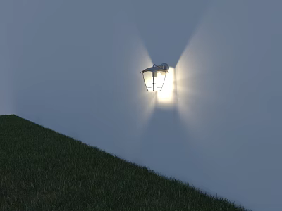 Lit Wall Light Mounted on Exterior Wall with Green Grass Below and Light Sky 3d model