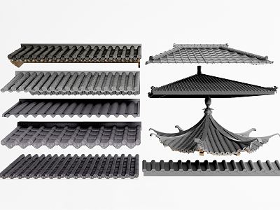 Chinese Eaves Roof Tiles Building Components model