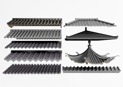 Chinese Eaves Roof Tiles Building Components 3d model