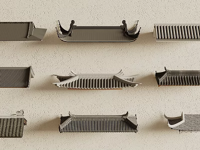 Different Styles Of Traditional Chinese Architectural Components Displayed On Wall 3d model