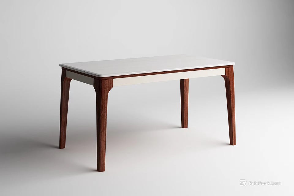Modern Dining Table With White Tabletop And Wooden Legs Design 3d model