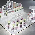 Flower Shop Interior With White Decorative Stands And Assorted Floral Displays
