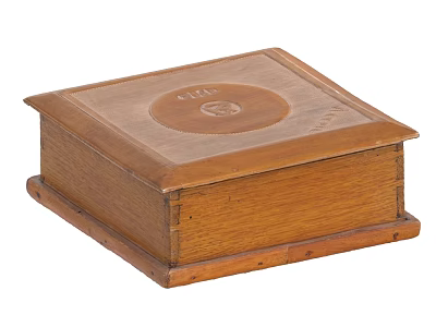 Vintage Wooden Box With Square Shape And CLUB Embossed Leather Top 3d model