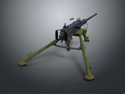 Vintage Military Heavy Machine Gun With Tripod Mount Tactical Design And Metallic Parts 3d model