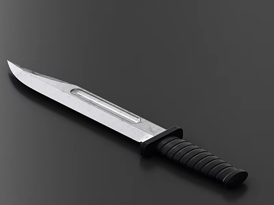 Tactical Weapon Knife With Sharp Silver Blade And Black Textured Handle 3d model