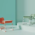 School Student Desks And Chairs With Red Green Heart Shaped Backrests And Under Desk Baskets