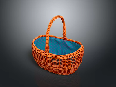 Orange Wicker Basket With Blue Lining And Sturdy Handle For Everyday Use 3d model