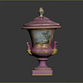 Pink Decorative Ornament Set With Gold Accents Lid And Landscape Painting Design