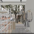 Bright Minimalist Clothing Store With Hanging Clothes Display Table Mannequins Sofa And Shoes