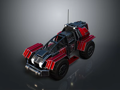 Futuristic Red And Black Car With Rugged Frame Antenna And Large Wheels 3d model