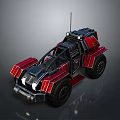 Futuristic Red And Black Car With Rugged Frame Antenna And Large Wheels