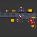 Futuristic Gun Weapon Design With Dual Scope Yellow Red Accents And Metallic Finish