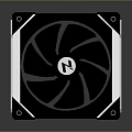 Black Electronic Cooling Fan With White N Logo And White Accent Edges Modern Design