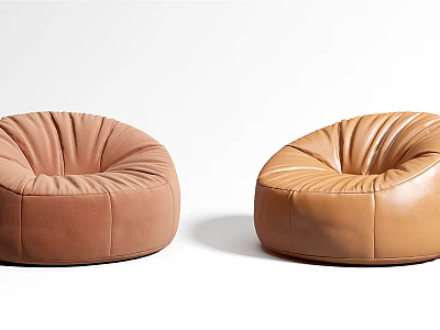 Two Brown Leather Bean Bag Chairs Modern Round Design For Living Room 3d model