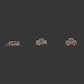 Red And White Food Truck Models With Top Signboard Displayed On Platforms