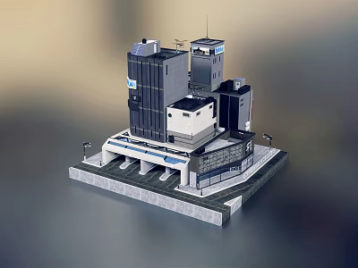 Modern Architectural Building Model Featuring Multi Storey Structures Various Heights And Platform Base 3d model