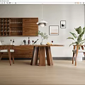 Nordic Dining Table and Chair Log Dining Table and Chair Wine Cabinet Locker Nordic Restaurant 3d model