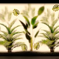 Indoor Green Plant Wall With Lush Leafy Plants And Decorative Fern Patterns