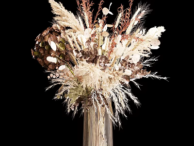 Decorative Glass Vase with Neutral Tones Dried Flowers and Feathery Grasses 3d model