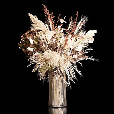 Decorative Glass Vase with Neutral Tones Dried Flowers and Feathery Grasses 3d model