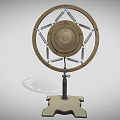 Vintage Microphone With Circular Wooden Frame And Metal Stand Base Design