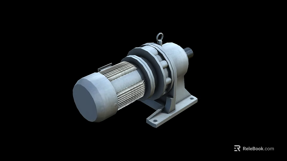 Industrial Motor Reducer Unit With Cooling Fins And Base Mount Structure 3d model 