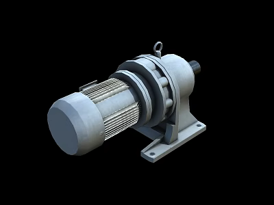Industrial Motor Reducer Unit With Cooling Fins And Base Mount Structure 3d model