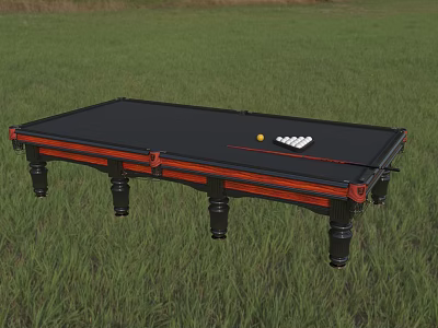 Outdoor Billiard Table Sports Equipment With Black Surface Red Frame And Grass Field Setup 3d model