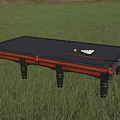Outdoor Billiard Table Sports Equipment With Black Surface Red Frame And Grass Field Setup