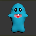 Cute Blue Cartoon Game Movie Character With Big Eyes Red Tongue And Glowing Body