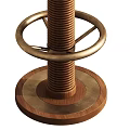 Vintage Brass Coiled Spring Stool With Linen Padded Seat And Footrest Ring
